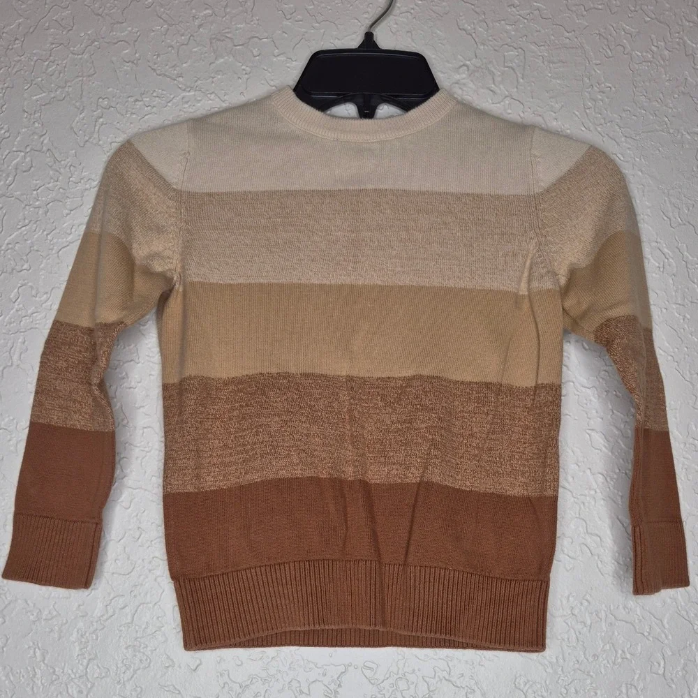 Childrens Place Boys Striped Crewneck Sweater Brown Tan Size 5/6